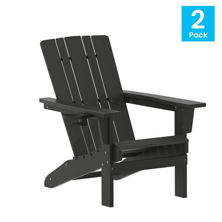 Flash Furniture Black Adirondack Patio Chairs with Cupholder, 2PK 2-LE-HMP-1045-10-BK-GG